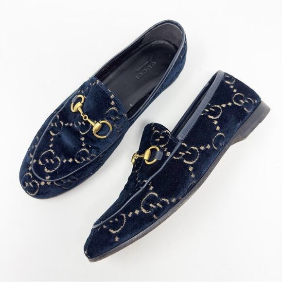 Gucci Jordaan GG Horsebit Velvet Loafers Flats - Picture 1 of 14